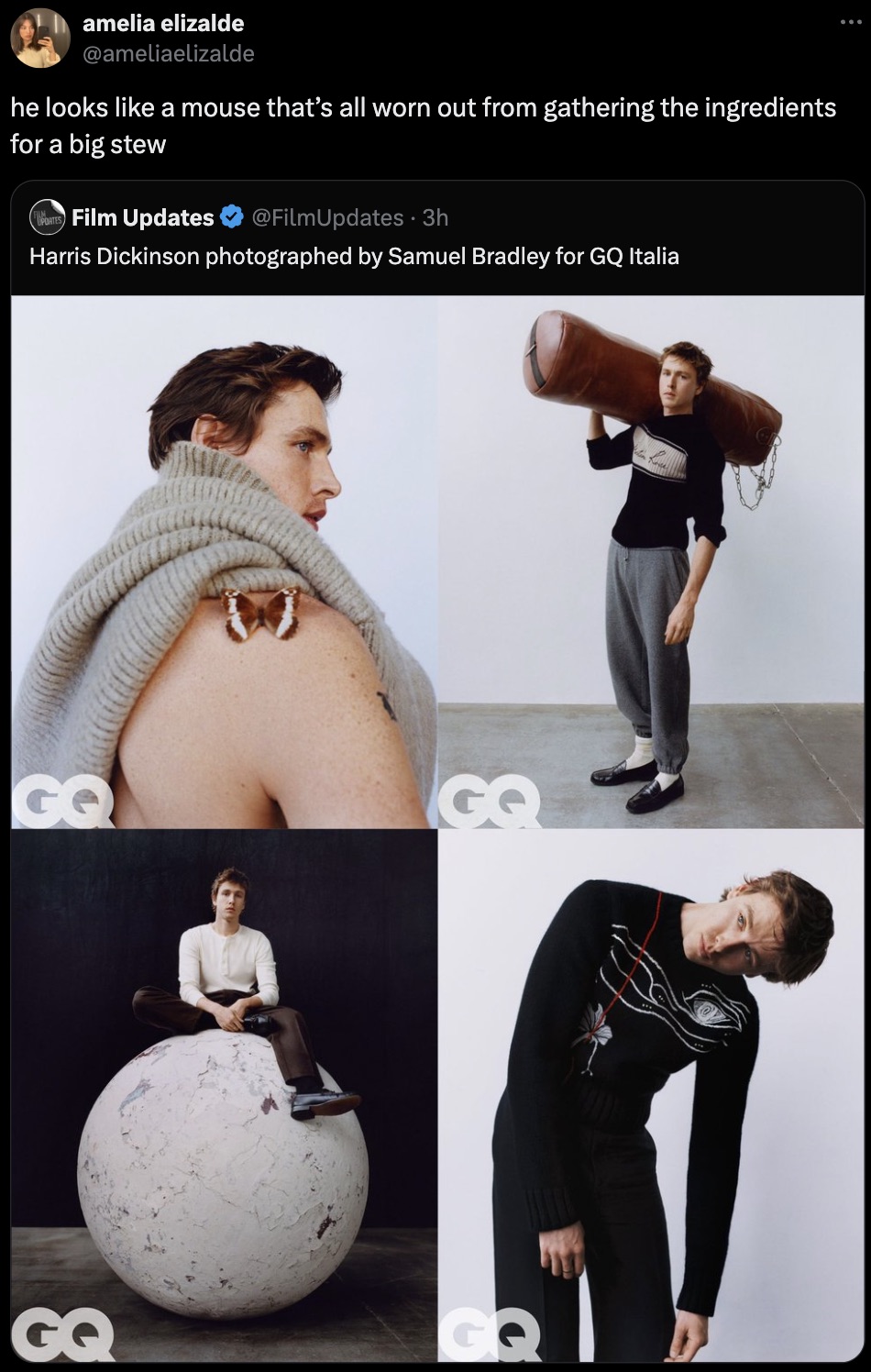 strength athletics - amelia elizalde he looks a mouse that's all worn out from gathering the ingredients for a big stew Film Updates 3h Harris Dickinson photographed by Samuel Bradley for Gq Italia Gq